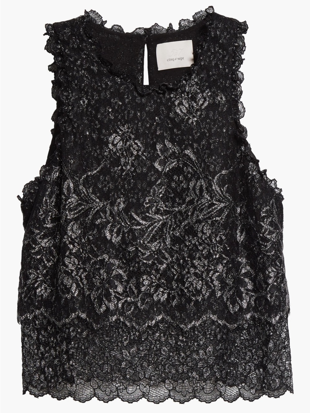 NWT Cinq à Sept Adalaide Lace Tank Top Black Metallic | Size Small | MSRP $325